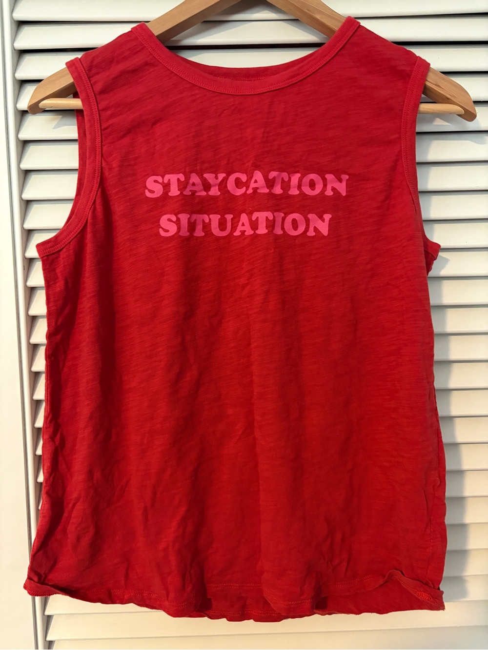 Red Sleeveless Graphic Tank Top - Staycation Situation
